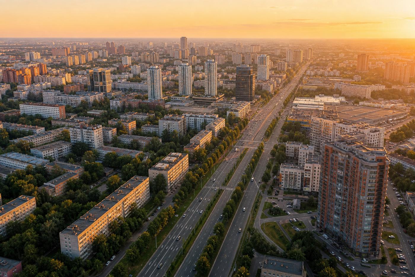 Панорама города на закате